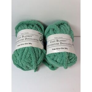 Loops & Threads Cozy Blanket Yarn Electric Green Lot Of 2 - 10.5 Oz 32 Yds Each